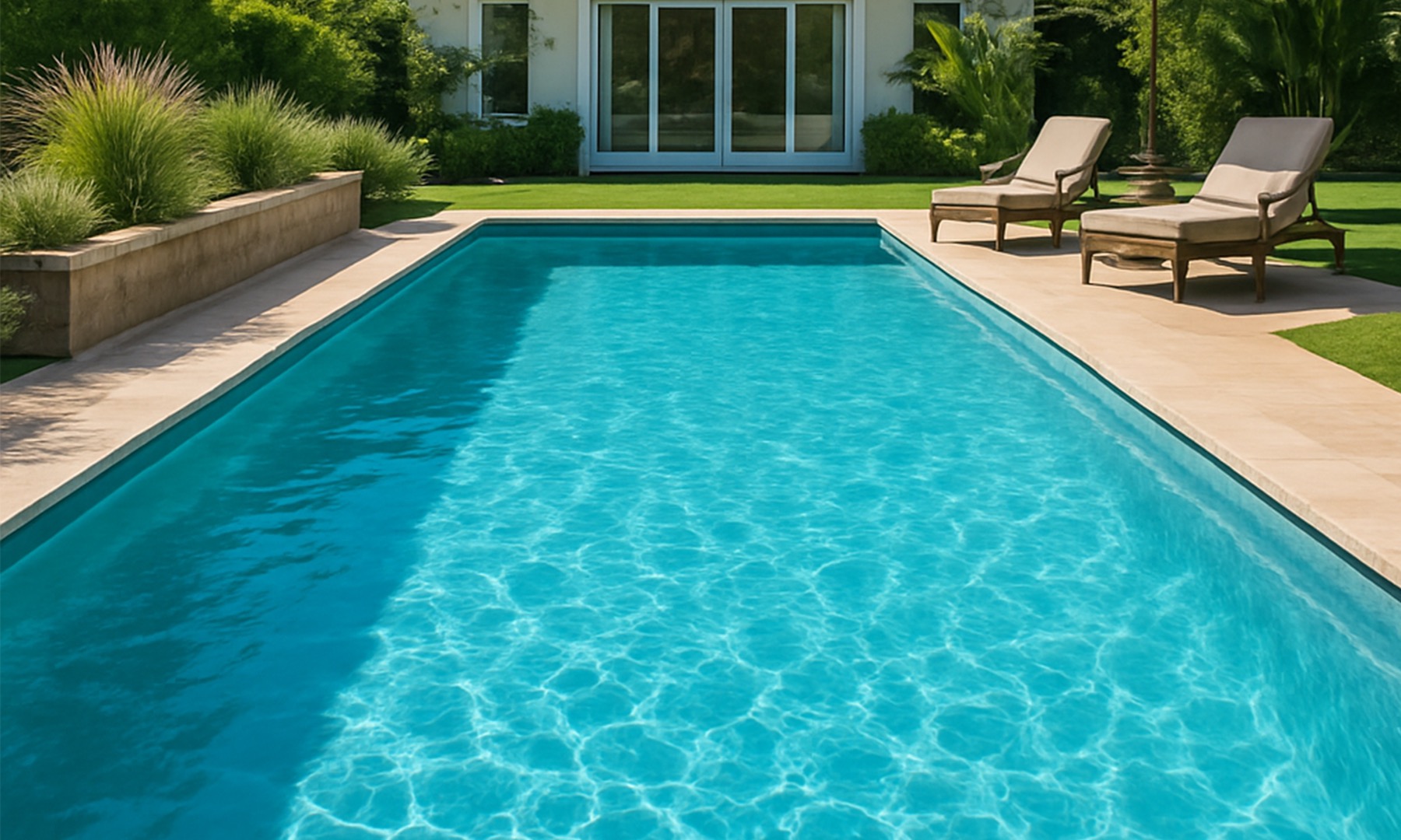 Clean, sparkling residential pool serviced by Armon's Aquatics